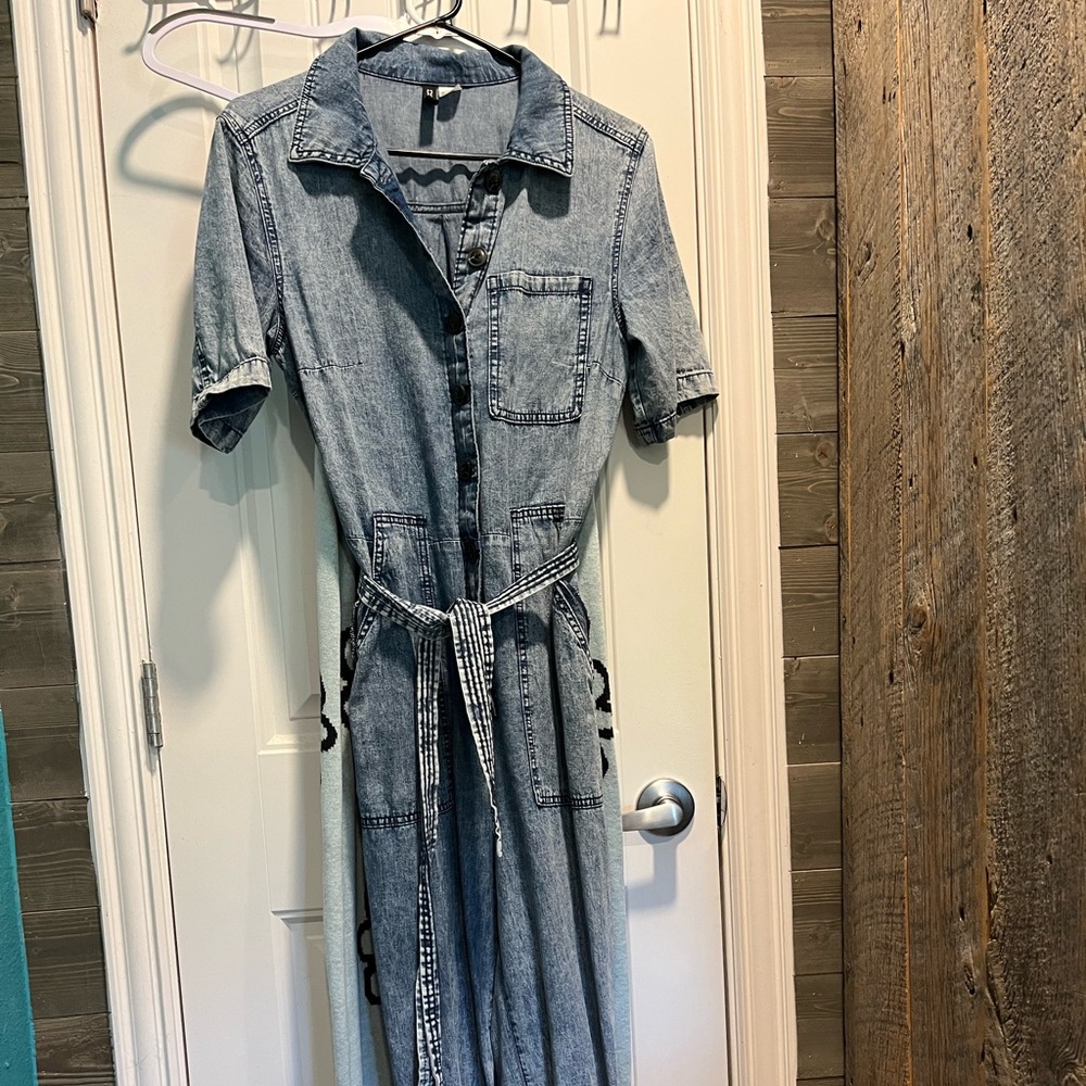 Denim short sleeve junpsuit